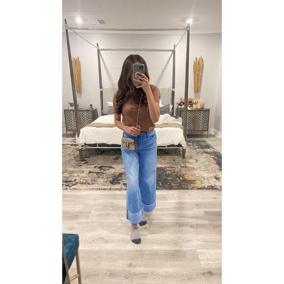 Women's Wide Leg Jeans Stretch Raw Hem High Rise Casual Cool Trendy - Picture 6 of 6